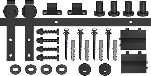 Miniatura 6 de Kit de herrajes para puerta corrediza de granero de 5 pies, riel modular de fijación de tornillo mejorado, kit de riel de puerta de granero