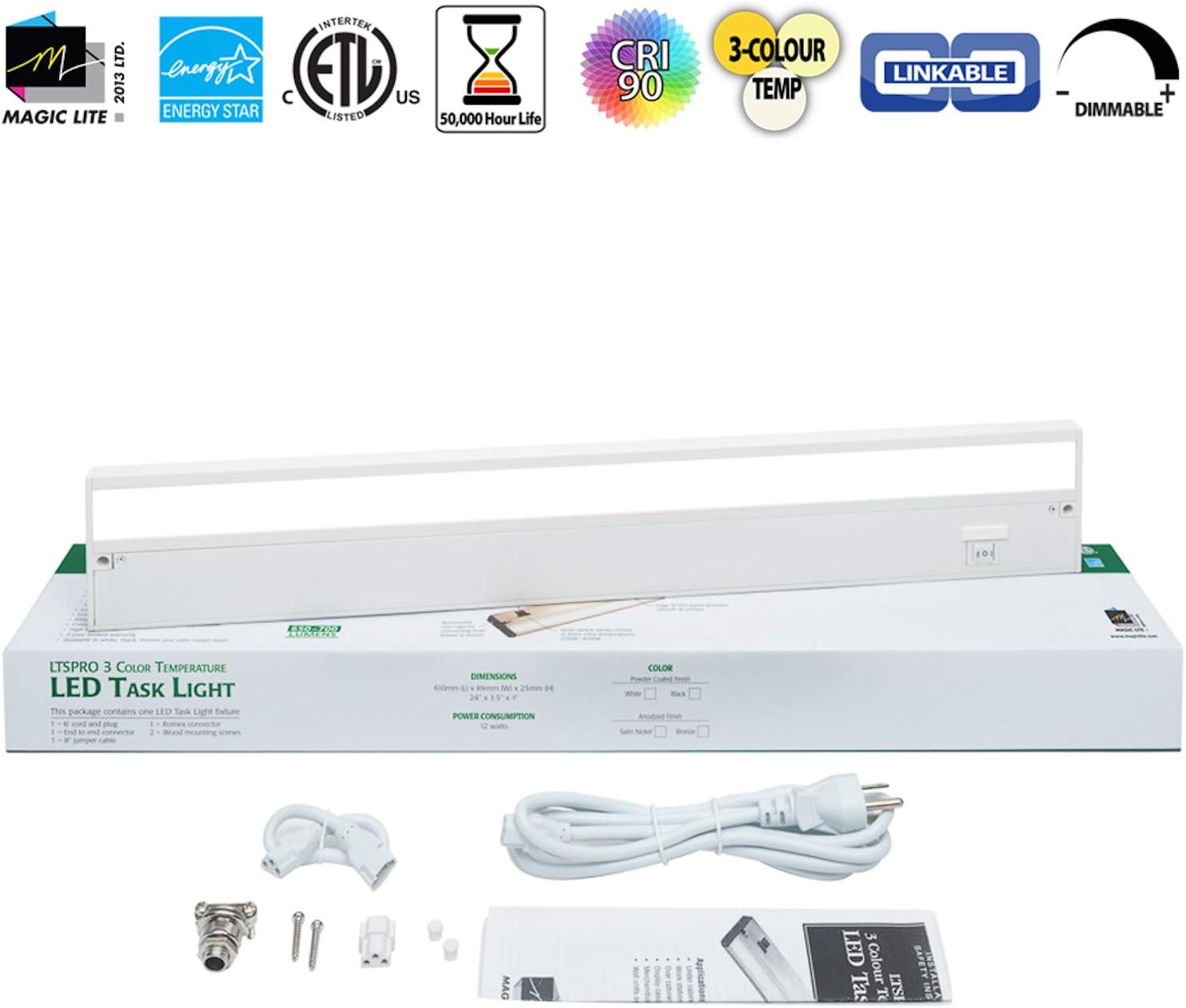 70% Off Everything 24 Inch White LED Under Cabinet Lighting – Dimmable -3 Color Temperature Slide Switch – Warm White (2700K), Soft White (3000K), Cool White (4000K) - Plugged-in or Hardwired Installation by Magic Lite Best Cyber Deals 🔥 24 Inch White LED Under Cabinet Lighting – Dimmable -3 Color Temperature Slide Switch – Warm White (2700K), Soft White (3000K), Cool White (4000K) - Plugged-in or Hardwired Installation by Magic Lite