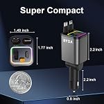 4 en 1 Chargeur de voiture rétractable,69W USB-C Chargeur de voiture rapide, pour iPhone 17/16/15/14/13/12/11, Android,Pixel, Chargeur d'éclairage Cigarette (Grey, Light-ning+USB-C (RGB))