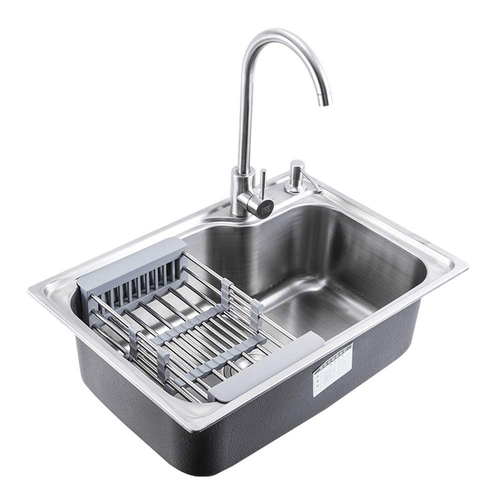 Grifo de Fregadero Individual para Cocina con Cesta escurridora de Platos, Kit Completo de fontanería, desagüe, instalación empotrada (Tamaño: 620x430x200 mm)
