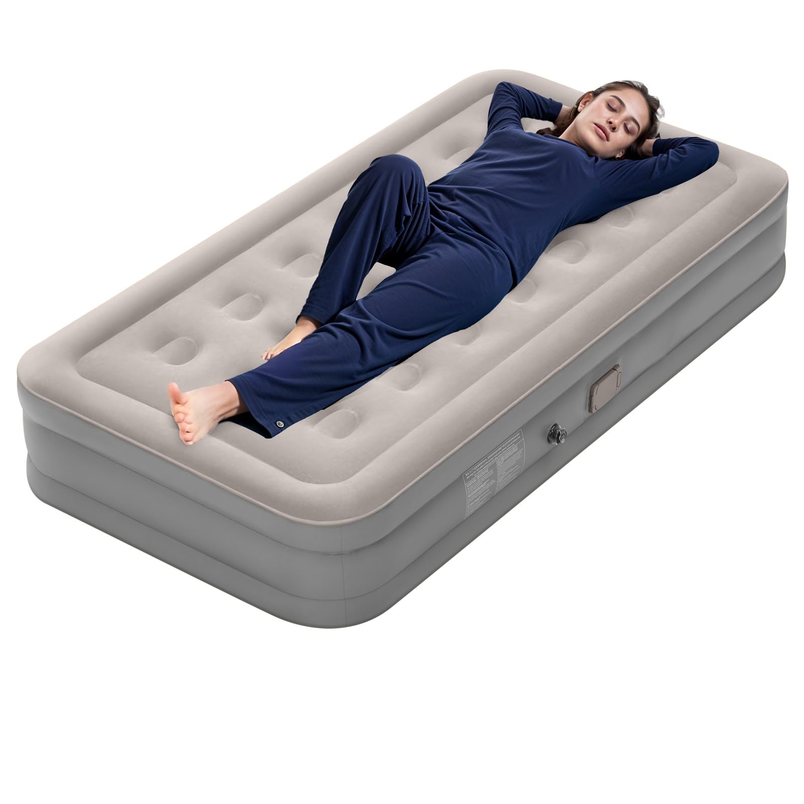 Warmiehomy Single Air Bed with Built-in Electric Pump, Elevated Air Mattress Guest Bed&Inflatable Mattress, Deflation Blow Up Bed with Free Pillow for Indoor&Outdoor, Camping, 190x100x40cm (Grey)