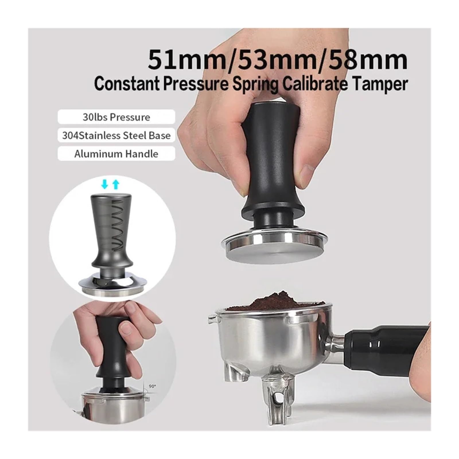 Compatibile con pressino for caffè a pressione costante 51 mm 53 58 calibrato 30 libbre accessori strumenti for baristi(Black 53mm Thread)