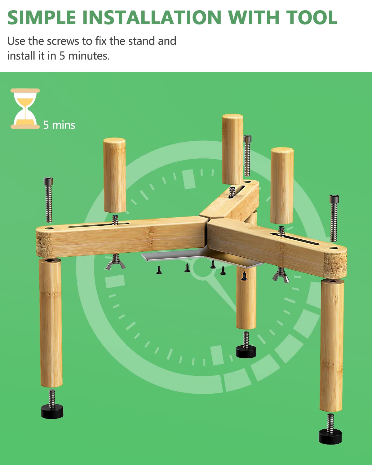 Vantic Dog Bowl Stand, Adjustable Elevated Dog Food Stand for 6.5-11" Wide Bowls, Durable Bamboo Raised Dog Bowl Holder for Medium and Large Dogs(Bowl Not Included)