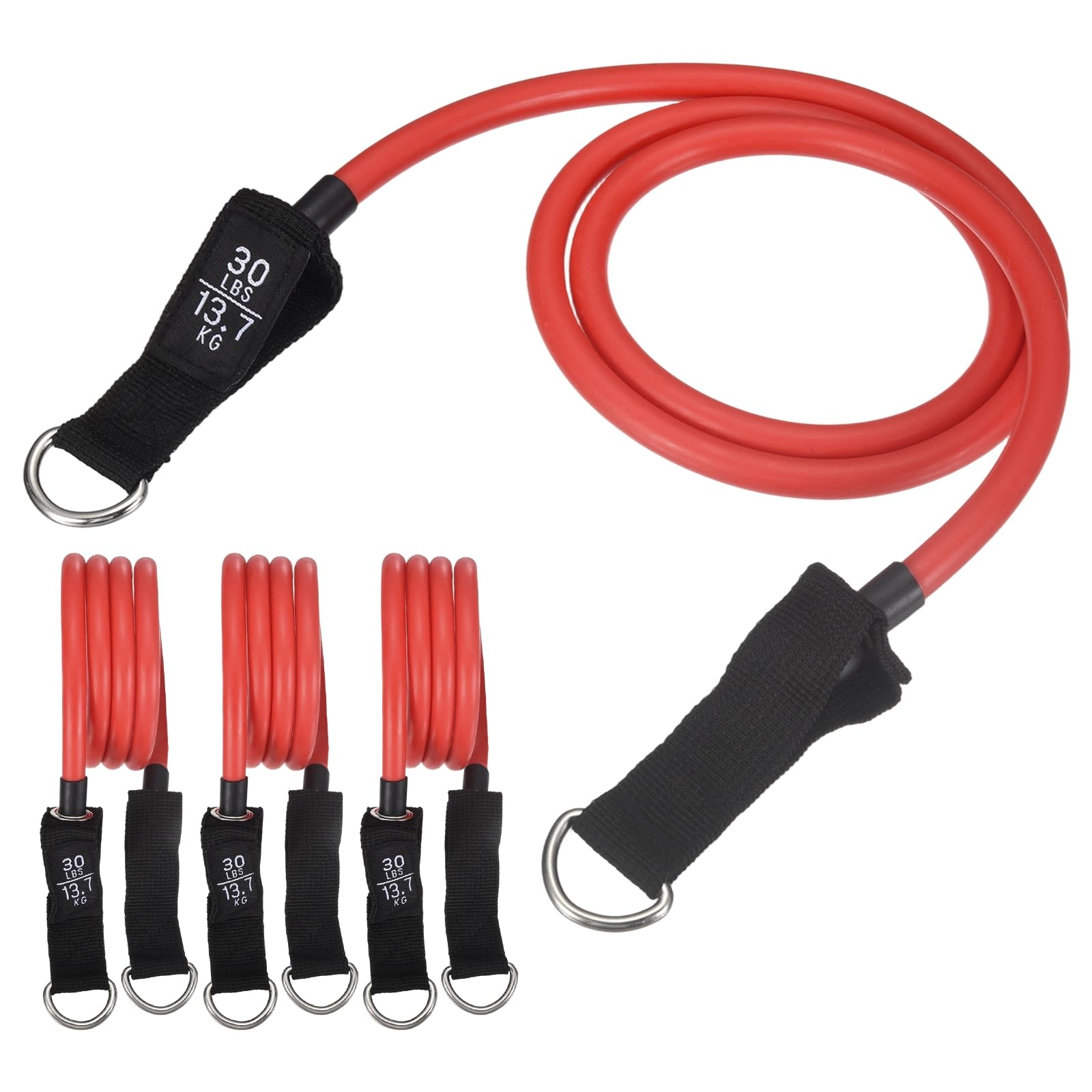 YELARXI Resistance Tube Band, Exercise Bands with Handles Stretch 30Lbs & 4 PCS & Latex & Red, Fitting for (Men/Women/Fitness/Strength Training/Gym Equipment/Work Out/Outdoor/Indoor)