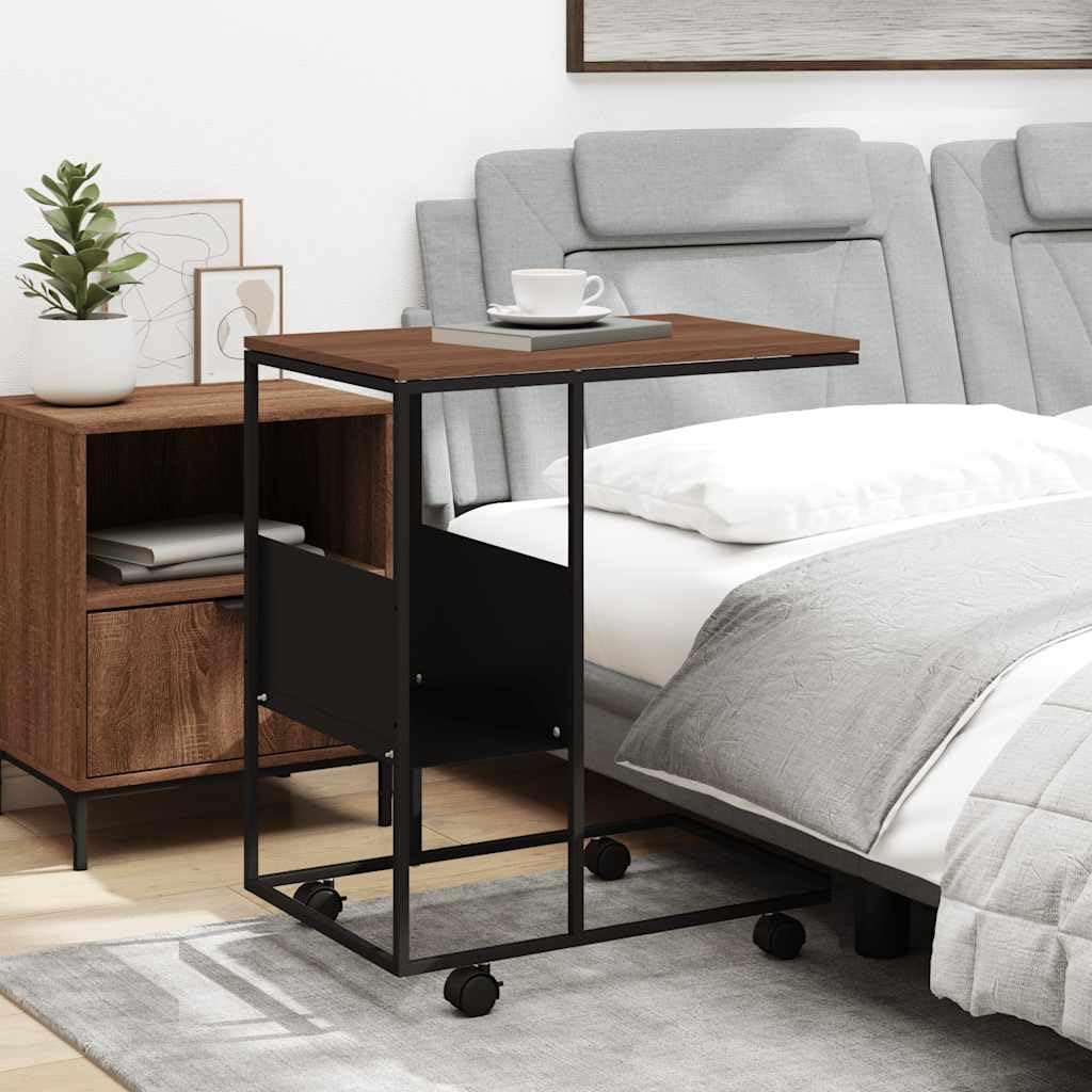 Mesa auxiliar en forma de C con ruedas negras, 55 x 36 x 63,5 cm, madera de ingeniería, estante de almacenamiento para sofá y cama