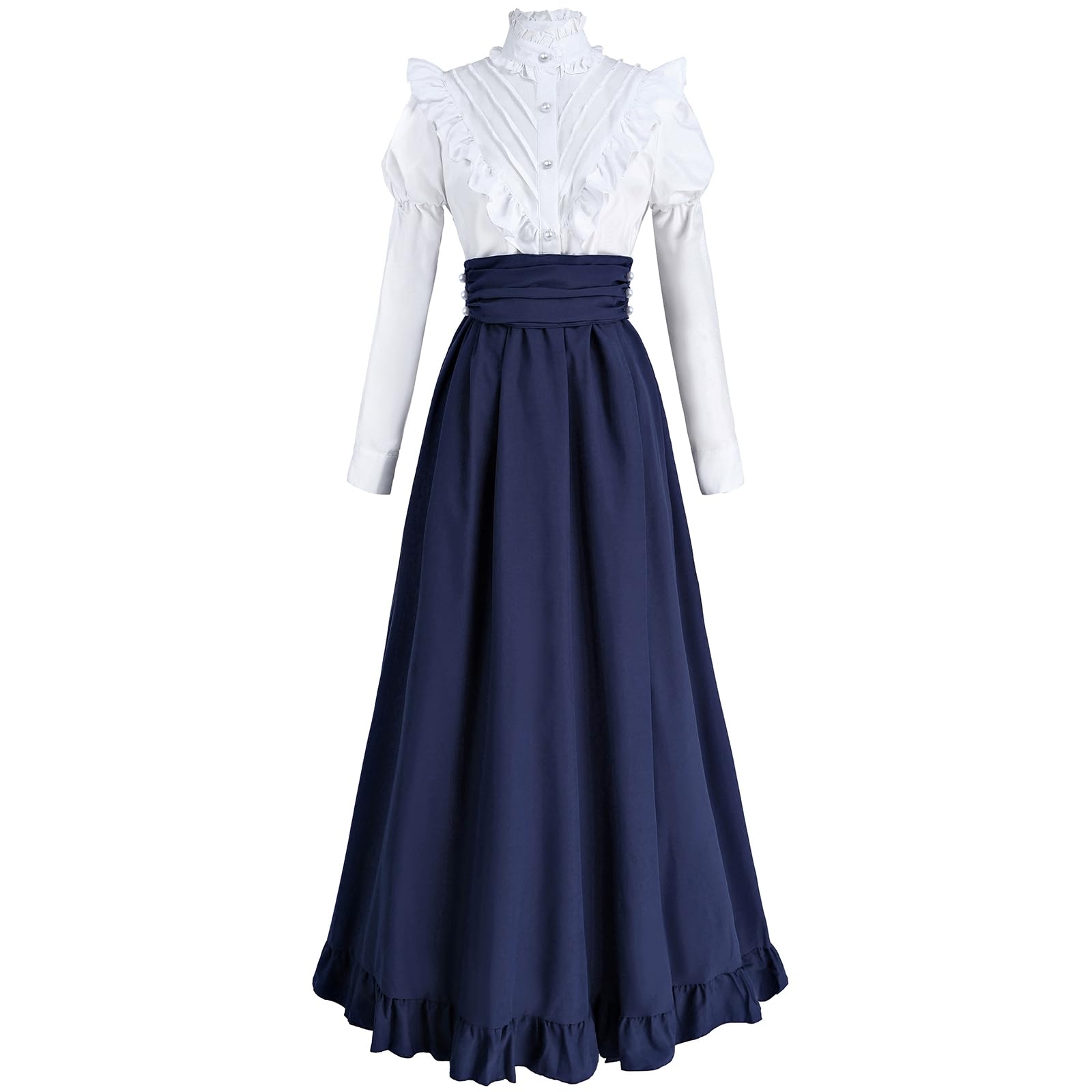 FCCAM Victorian Dress for Women 2-Pieces 1800s Edwardian Dress Ball Gown Renaissance Costume
