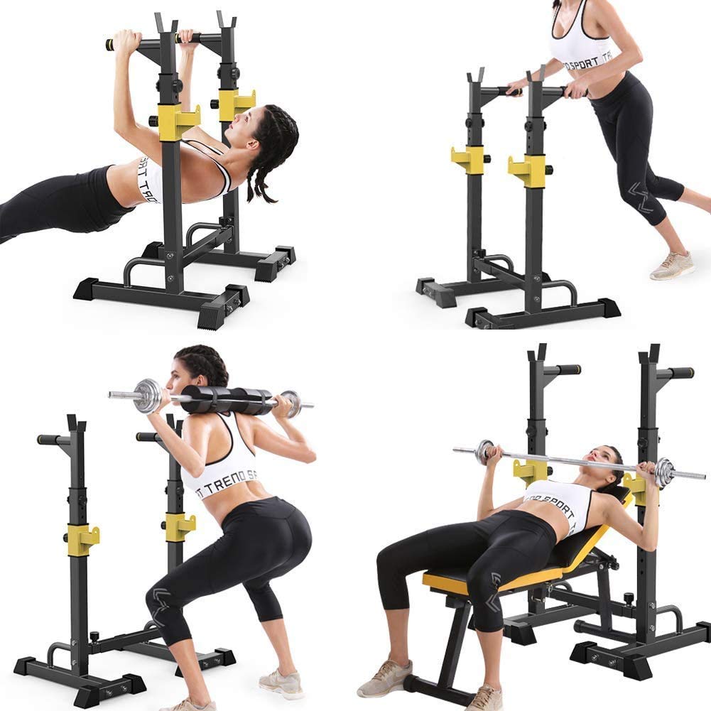 Soporte para sentadillas, banco de prensa con barra multifunción, soporte para sentadillas, soporte ajustable para prensa de banco, soporte portátil para mancuernas para entrenamiento de cuerpo compl