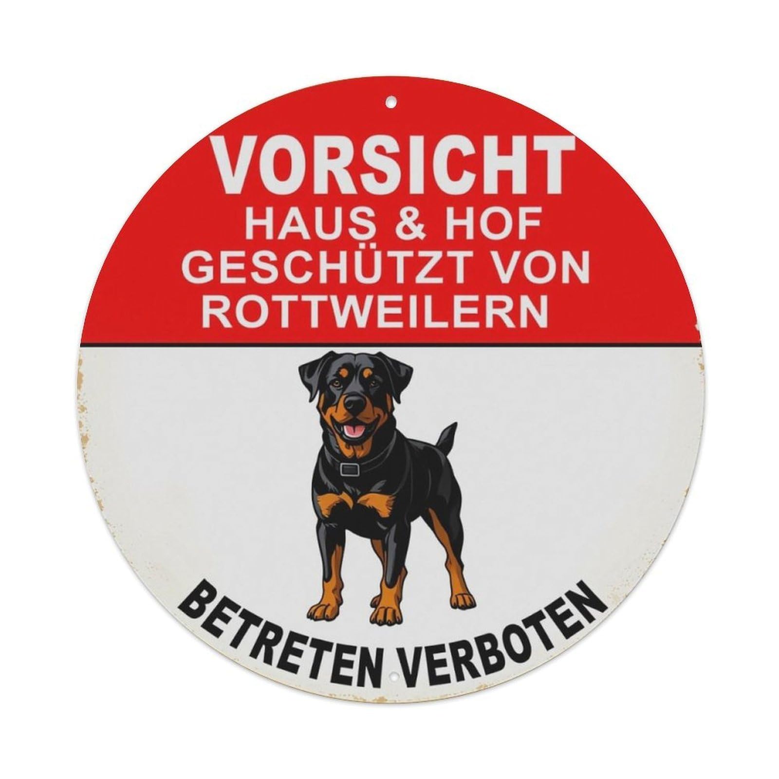 German Rottweiler Guard Warning Round Decor Sign Vintage Aluminium Metal Sign, Retro Wall Decor for Home, Bar, Garage & Farmhouse 20x20cm