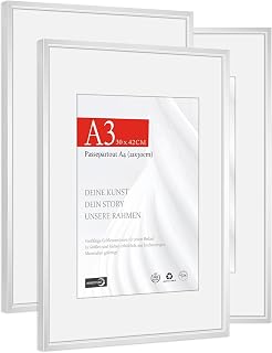 HIMEETIME® 3x Bilderrahmen DIN A3 29,7x42cm Aluminium Silber Dünner,Passepartout 21x30cm,Picture Frame 30x42cm Metall Schmal,Bruchsicheres Kunstglas,Nur Wandmontage