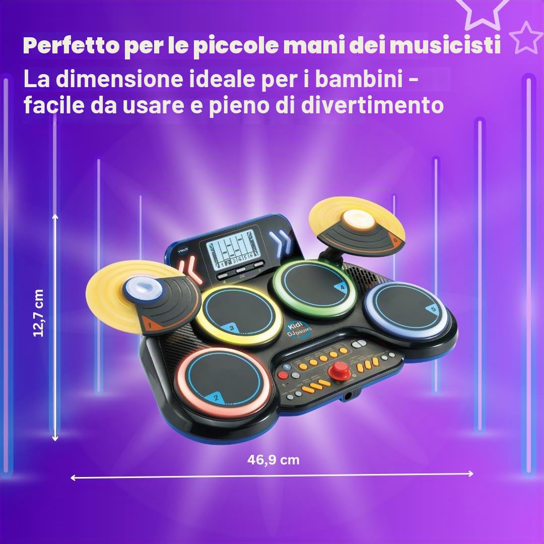 VTech Kidi DJ Drums - Batteria elettronica con effetti luminosi e modalità di apprendimento - per bambini dai 6 ai 12 anni - versione tedesca