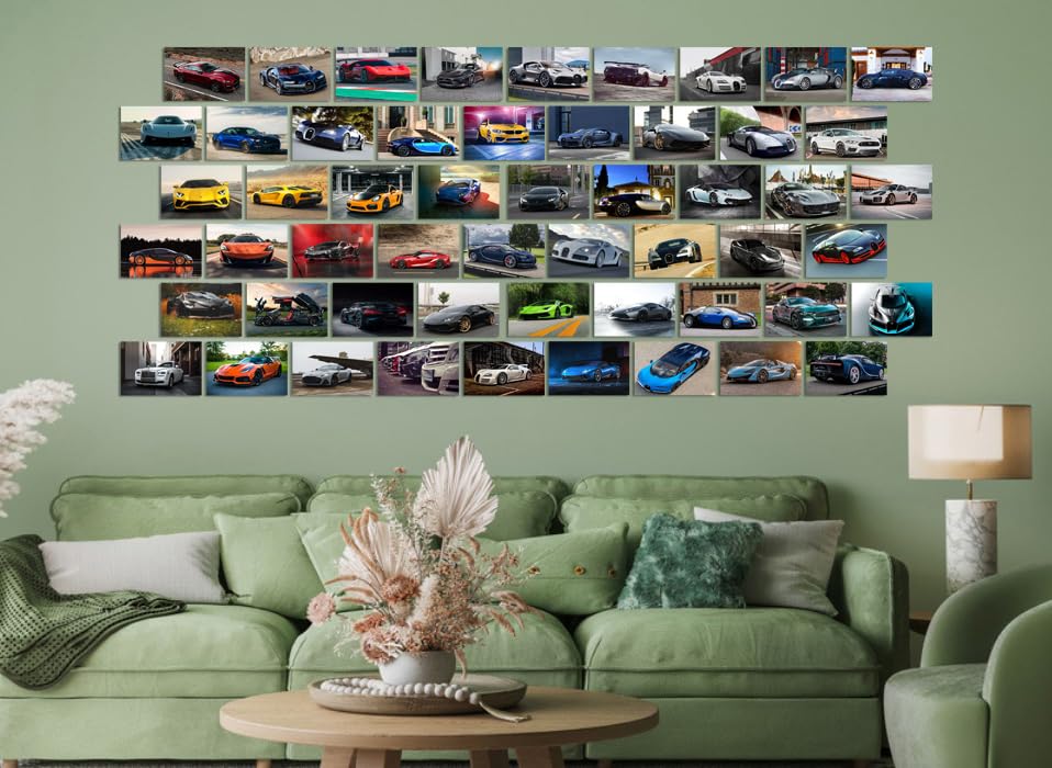 Image of Pack of 54 Cars 02 Wall Collage Kit Posters - 4 x 6 Inches Wall Decor Poster - Wall Art For Bedroom, Living room, Office - 1 Tissue Tape