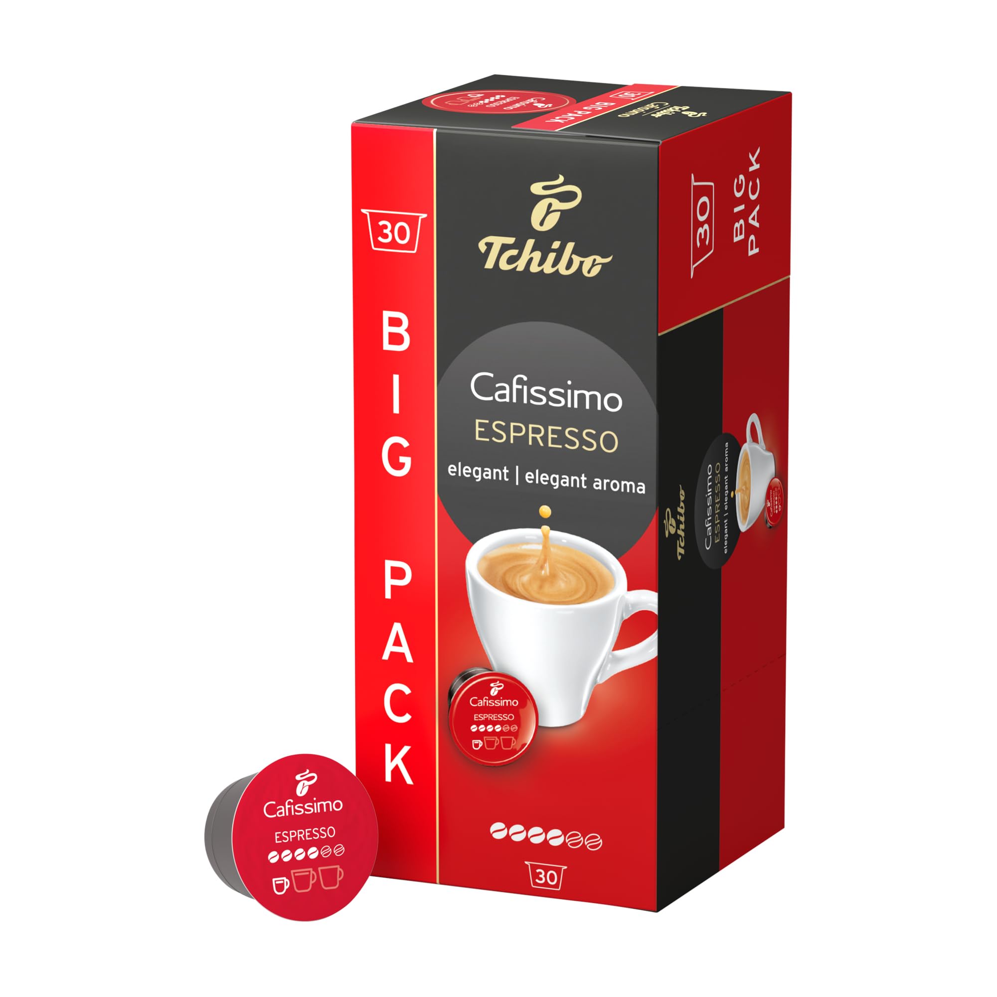 Tchibo Cafissimo Espresso eleganckie kapsułki z kawą, 120 sztuk – 4 x 30 kapsułek (kawa, wyrazista z pełnym aromatem), zrównoważony i uczciwy handel