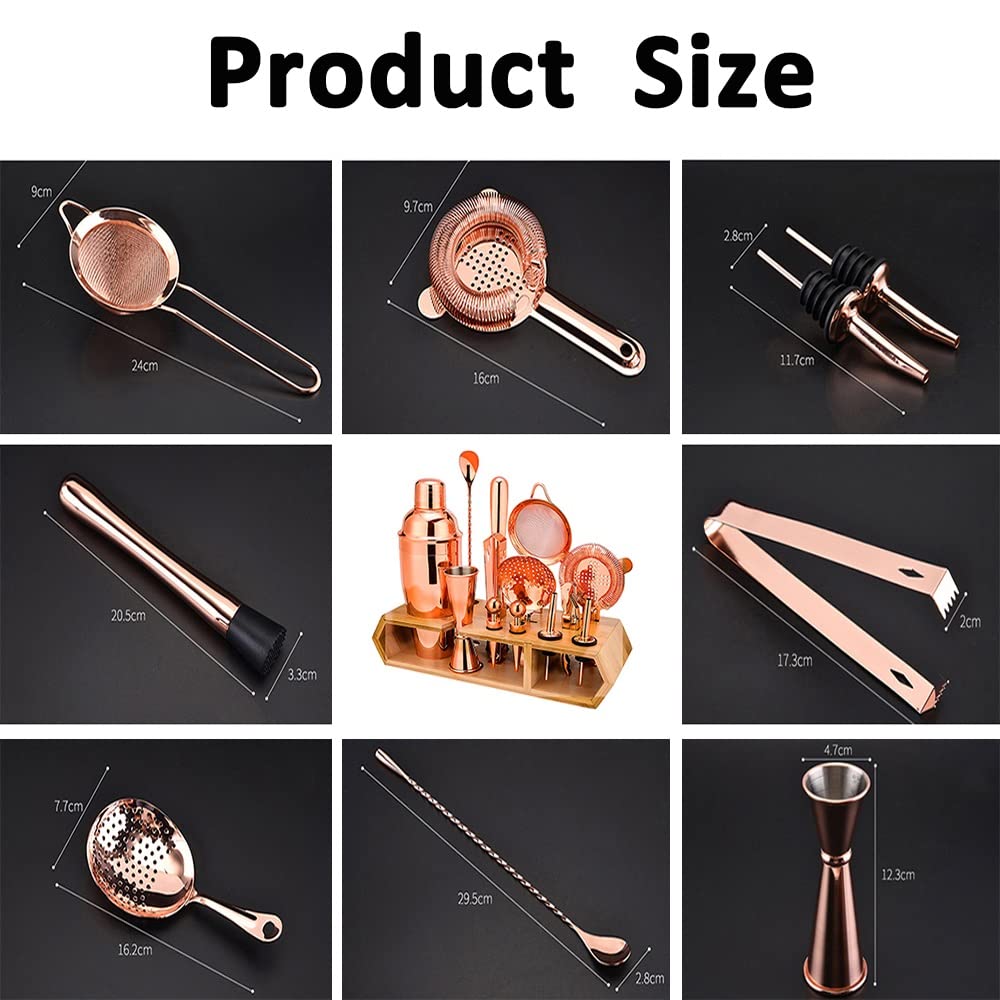 hansum Juego de coctelera de 18 piezas de acero inoxidable para hacer cócteles con soporte de madera (color: negro)