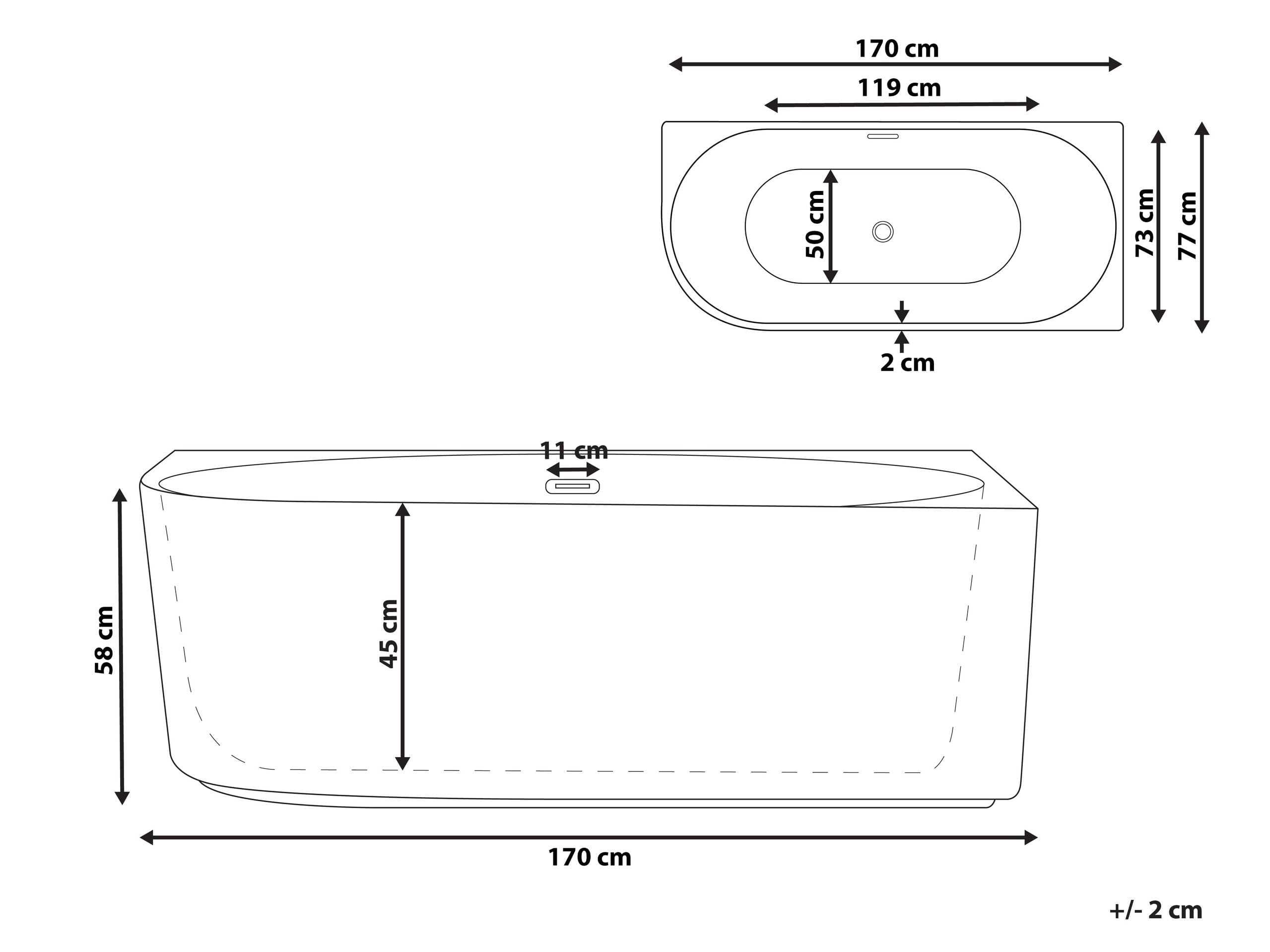 Eckbadewanne linksseitig 1690 x 800 cm weiß geriffelte Oberfläche Gocta