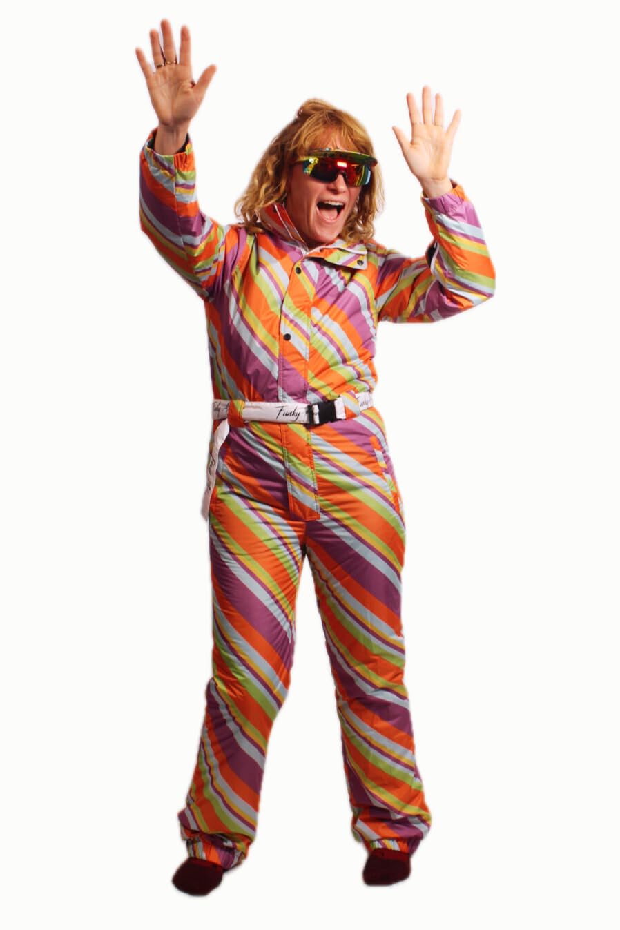 Retro Rainbow Skianzug - Unisex Retro-Regenbogen-Ski-Outfit - Wind- und wasserdicht - Perfekt für Après-Ski - Erhältlich in den Größen S bis XXL