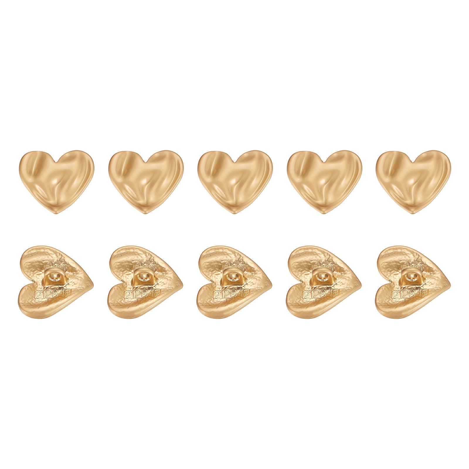 sourcing map 10Pcs Metal Heart Buttons, 16mm Heart Shape Sewing Craft Buttons with Single Hole for Sewing Blouse Shirt Button DIY Garments and Accessories, Matte Gold