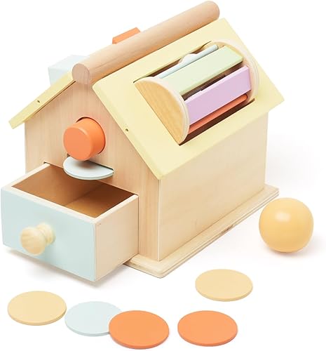 Juguetes Montessori de madera para niños pequeños de 1 a 3 años, 4 en 1, juegos educativos de aprendizaje para recién nacidos con tambor giratorio,
