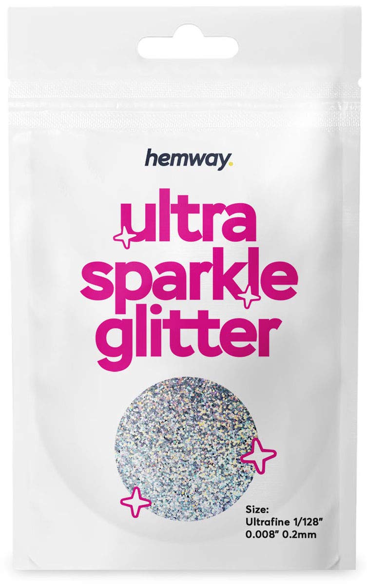 HemwayUltra Sparkle Glitter 10g 0.35oz - 1/128" Cosmetic Safe, Fine Slime, Crafts, Weddings, Decorations, Art, Beauty, Decoration Scrapbooking - (Silver Holographic)