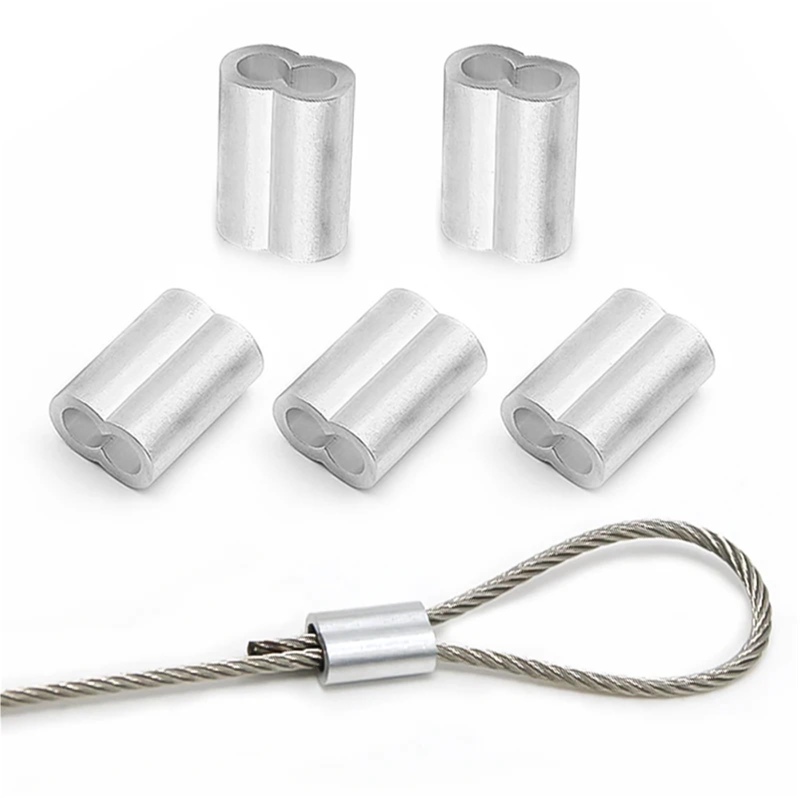 Manicotto ad anello a crimpare in alluminio, Confezione da 50-100 pezzi di manicotti a crimpare for fune metallica in alluminio M1-M6(M4-100PCS)