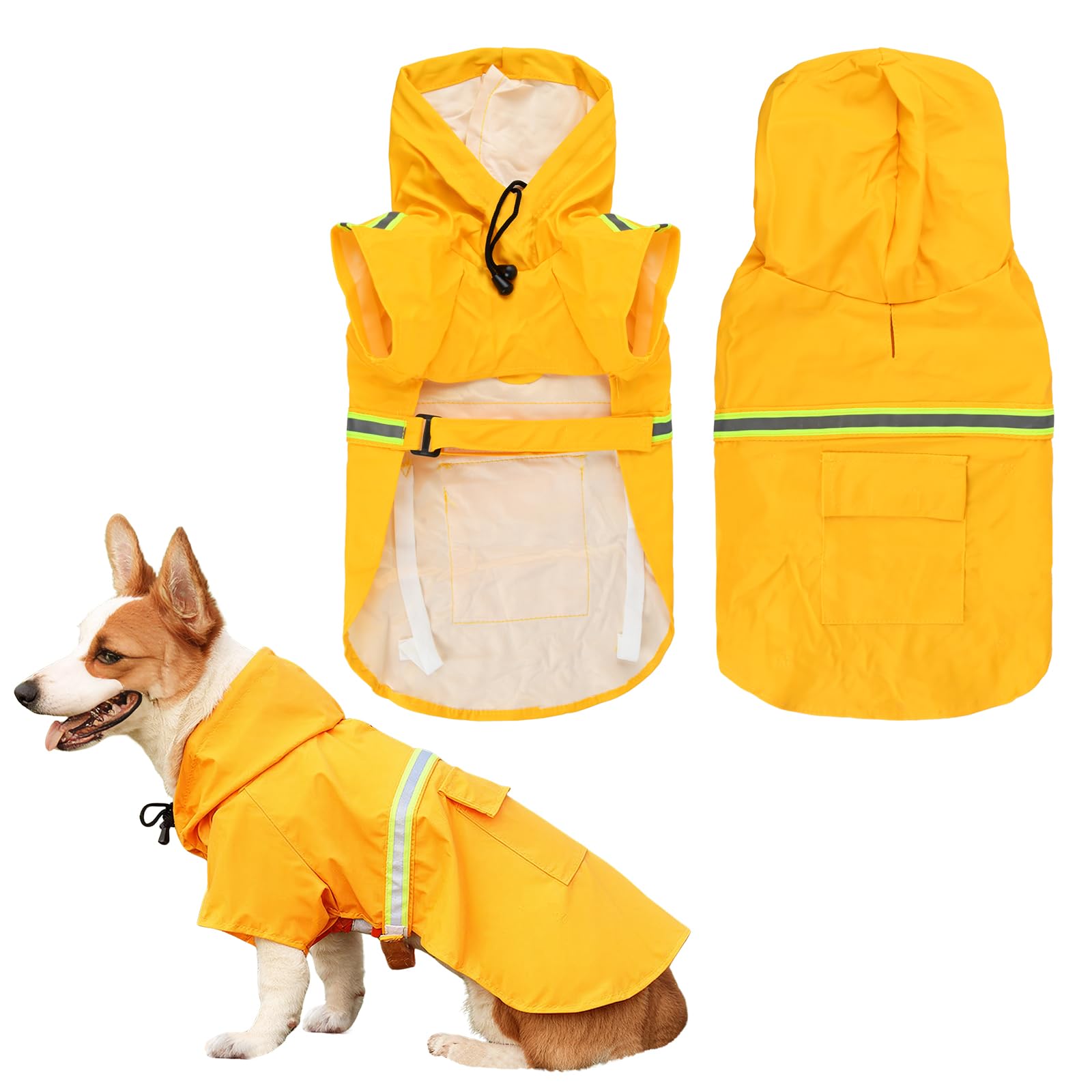 Amexo Impermeabile per Cani con Strisce Riflettenti Giacca da Pioggia Impermeabile per Cane con Regolabile Cappuccio Poncho Ultraleggero per Cani di Taglia Piccola Medio e Grande (XXL)