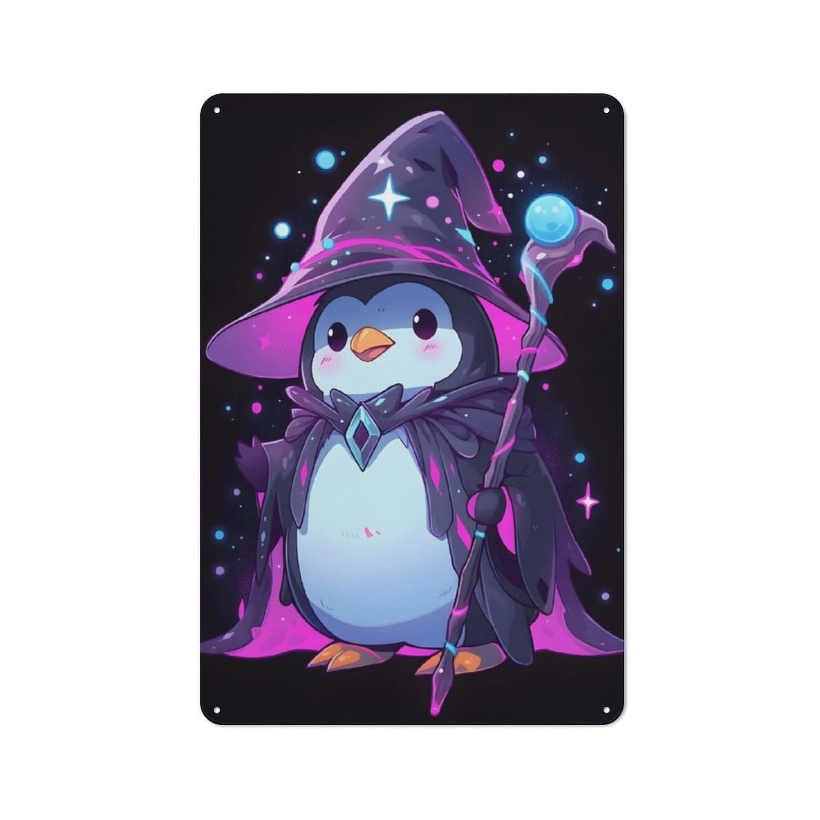 Cute Magical Penguin Rustic Metal Sign 30x20cm for Pub Or Café, for Collectors of Rustic Metal Wall Decor