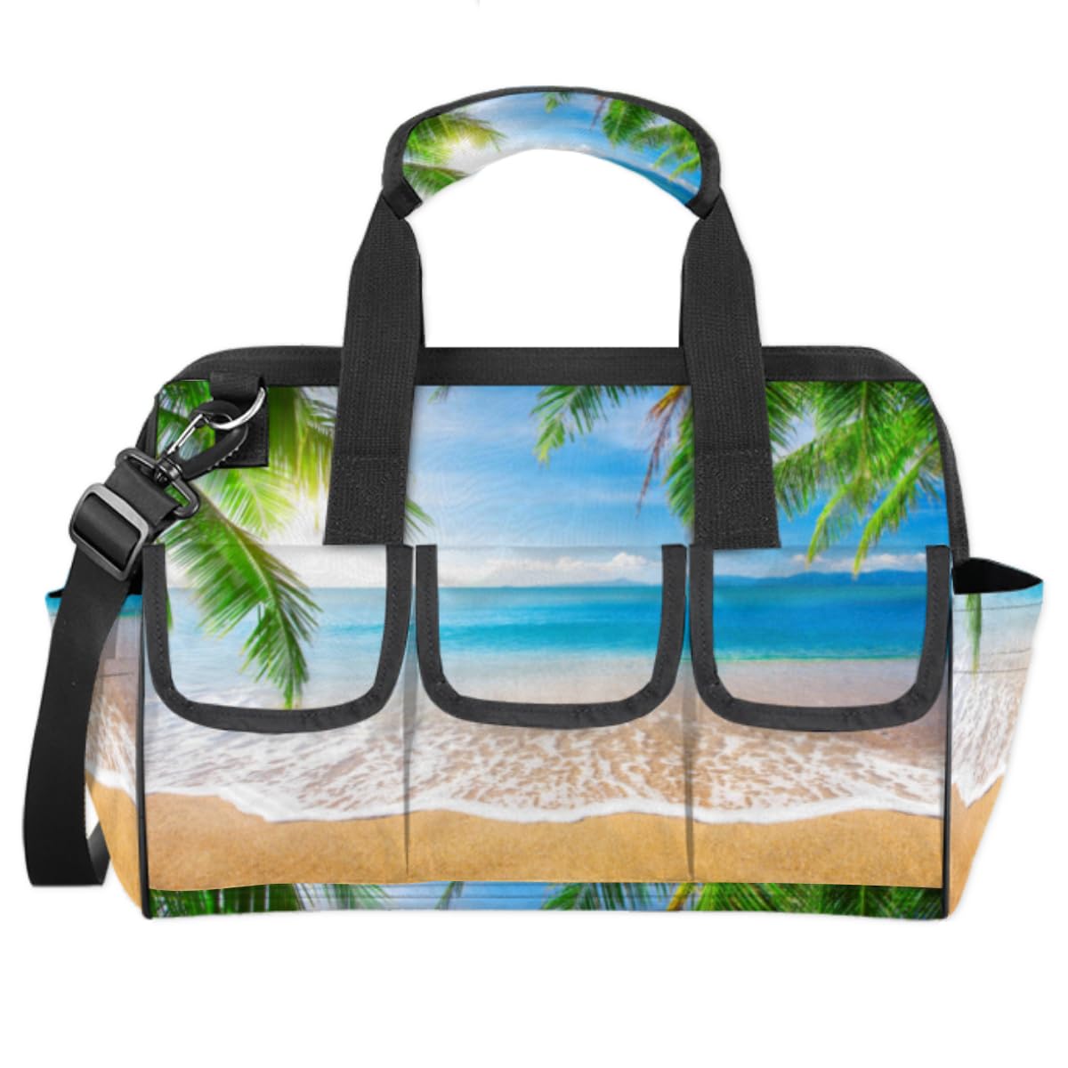 Sea Beach Tool Bags for Men Women Multi-Pockets Wide Mouth Tool Organizer Storage Tote Bag Waterproof Stroage Bags with Adjustabe Shoulder Straper for Car Networking Electrician Garden