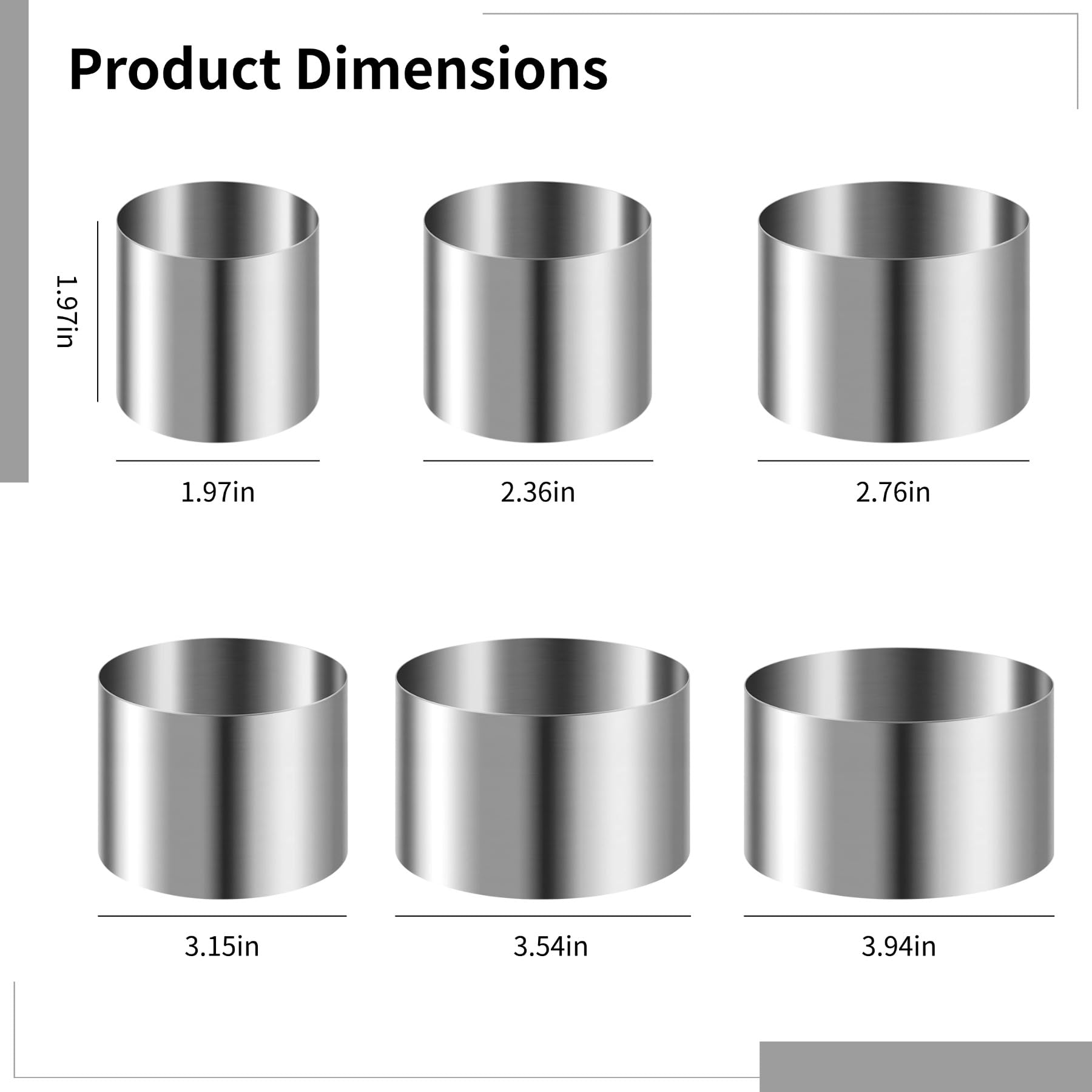 Tortenring-Set aus Edelstahl, 6 Stück, 2 bis 4 Zoll, zum Backen, Glatte Form für leichtes Lösen, für Mousse, Desserts und kleine Kuchen, passend für viele Anlässe und Rezepte