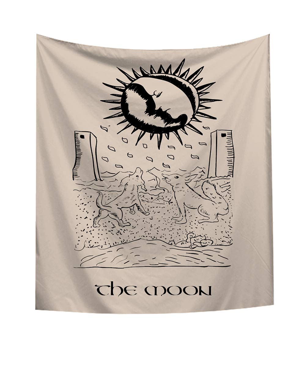 BOYOUTH The Moon Tarot Tapestry Wall Hanging,Moon and Dog Pattern Digital Print Wall Tapestry for Living Room Bedroom Dorm Decor,59.1 Inch by 51.2 Inch