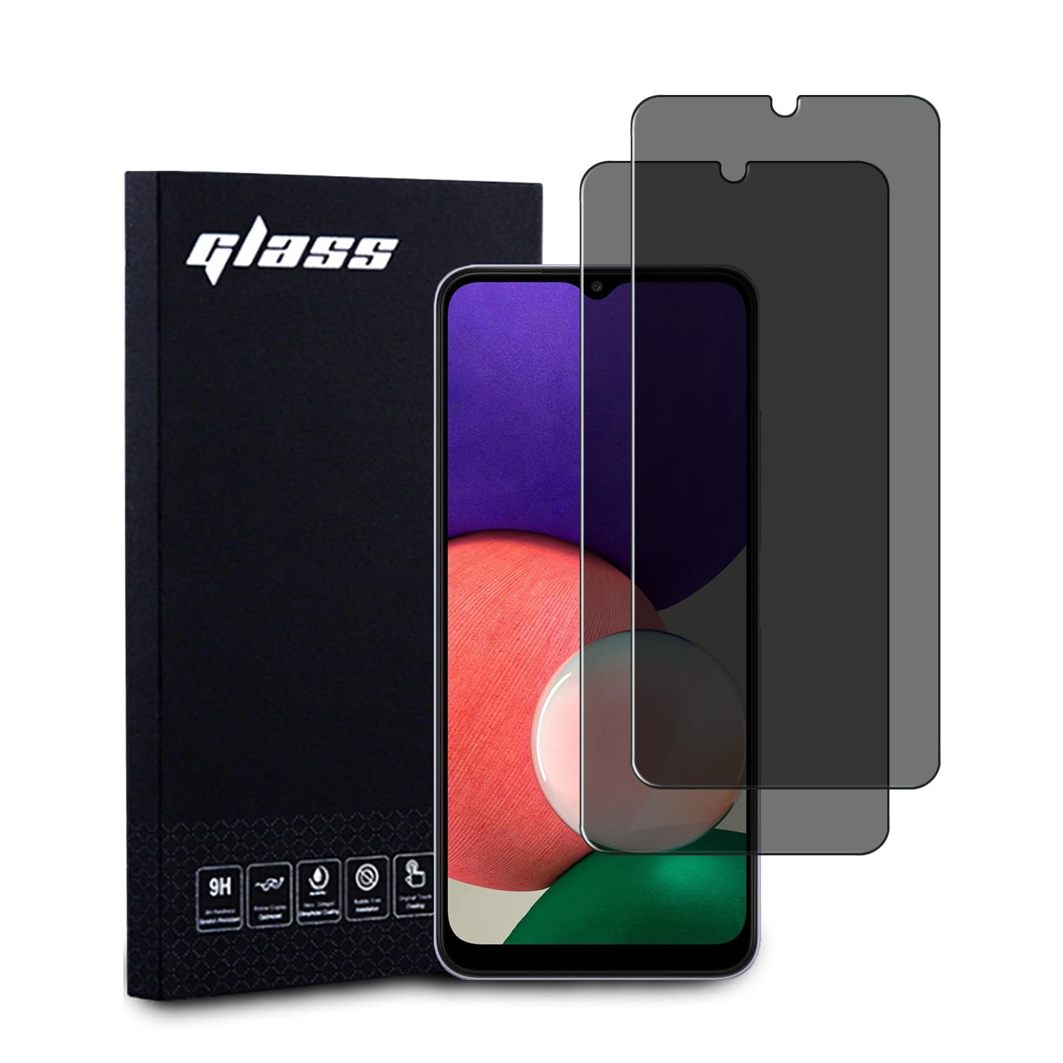 Samsung Galaxy A22 5G Privacy Tempered Glass Screen Protectors (2 Pack), Douglass Anti-Spy Screen Glass Protector 9H Hardness Film Anti-Scratch/Fingerprint Zero Bubble(Transparent Black)