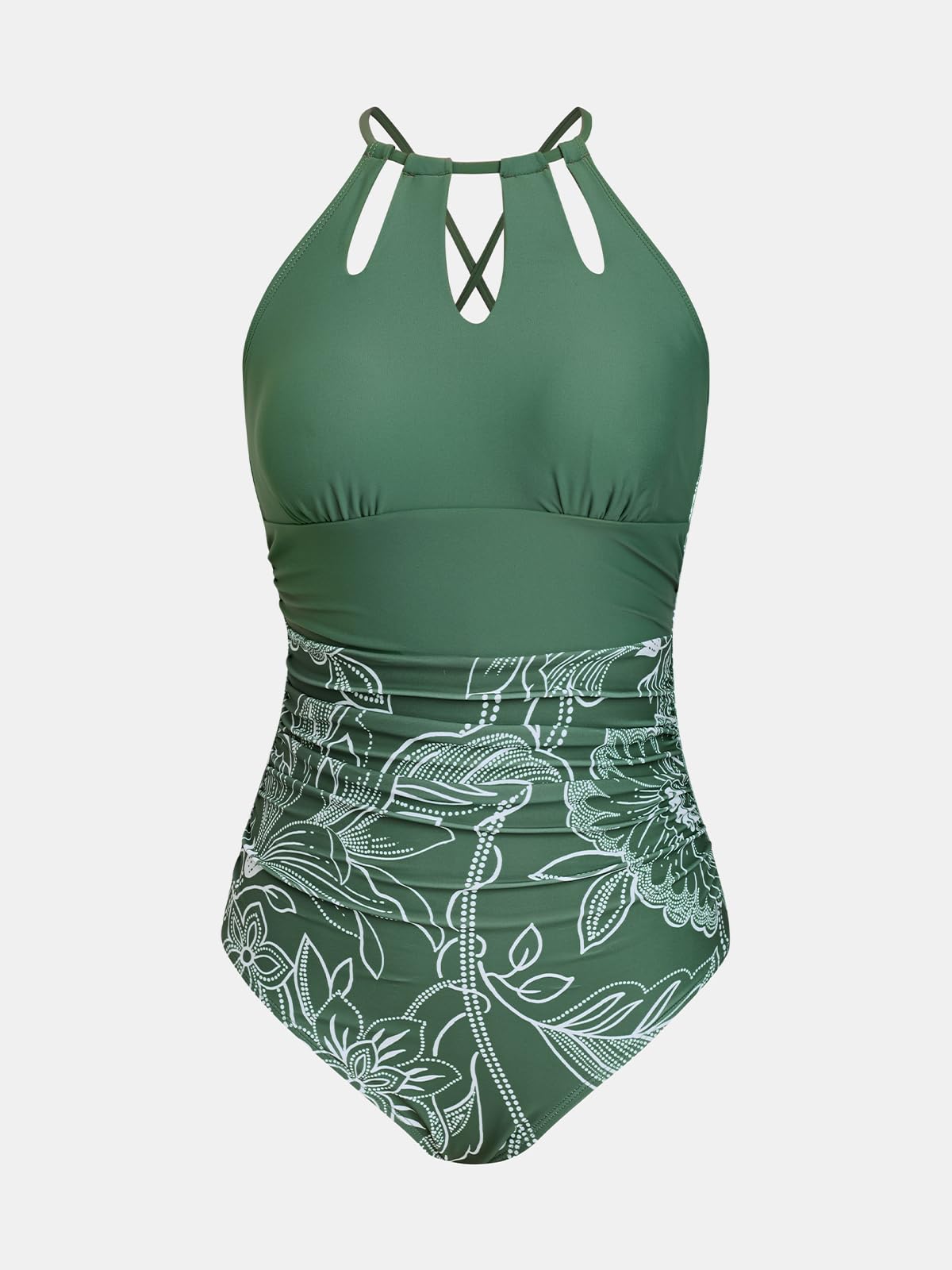 CUPSHE Mujer Bañador de Cuello Halter Traje de baño con Espalda Cruzada Traje de Baño de Una Pieza