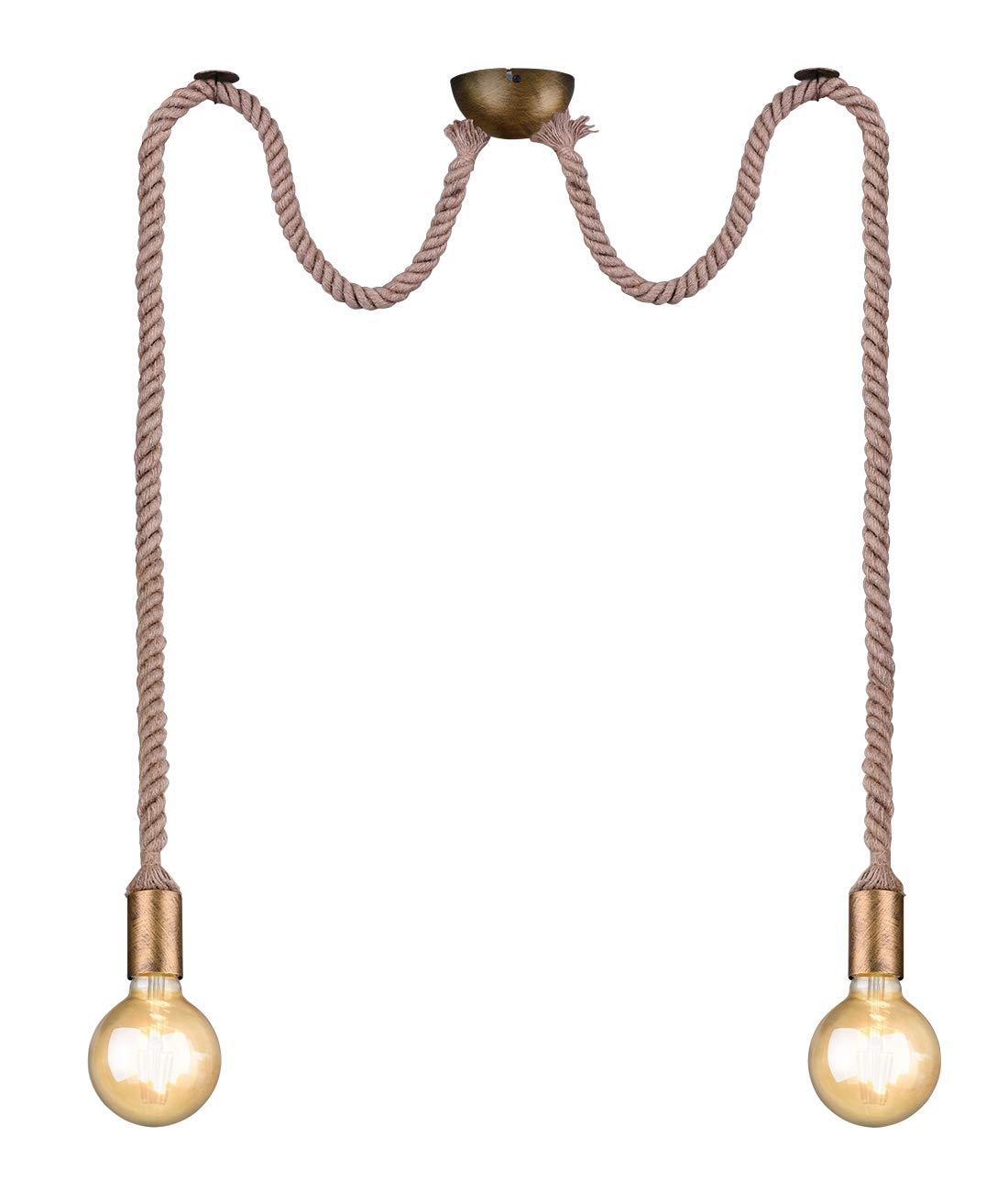 Trio Leuchten 310100204 - Lampadario a sospensione Rope, in ottone anticato e lino 1 x E27.