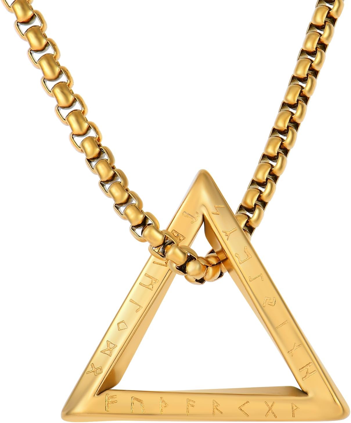 Men's Stainless Steel Viking Rune Triangle Necklace, Norse Talisman Pendant for Men, 24" Rolo Chain Jewelry for Men