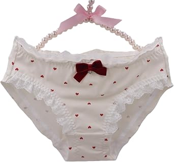 EasyTalk Cute Anime Cotton Panties for Teens Soft Manga Print School underwear Ladies' Ruffle Trim Floral Knickers Girls' White Cotton Knickers with Cute Kitten