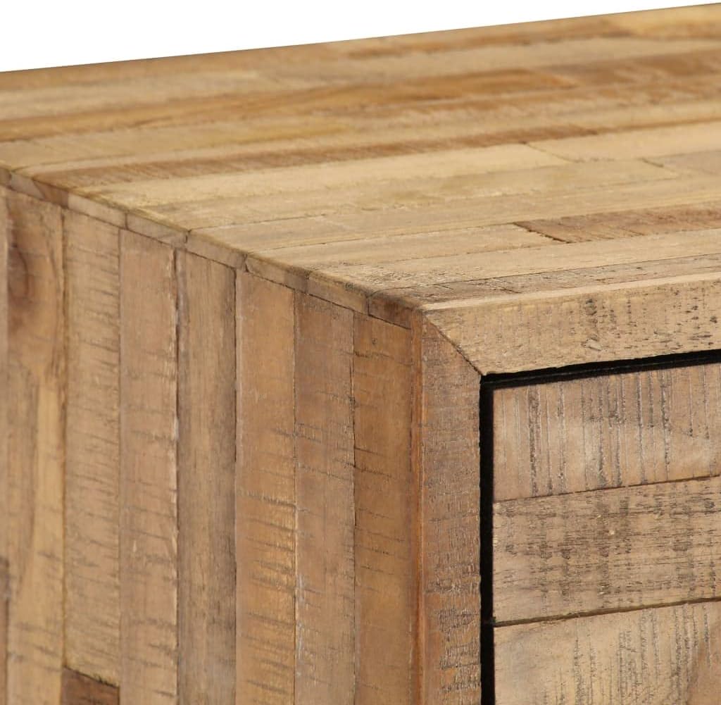 Rustic Industrial Teak Wood Sideboard with Reclaimed Wood Texture and Powder-Coated Steel Frame, Handmade Unique Aesthetic, Sturdy Metal Framework, Generous Storage Capacity,