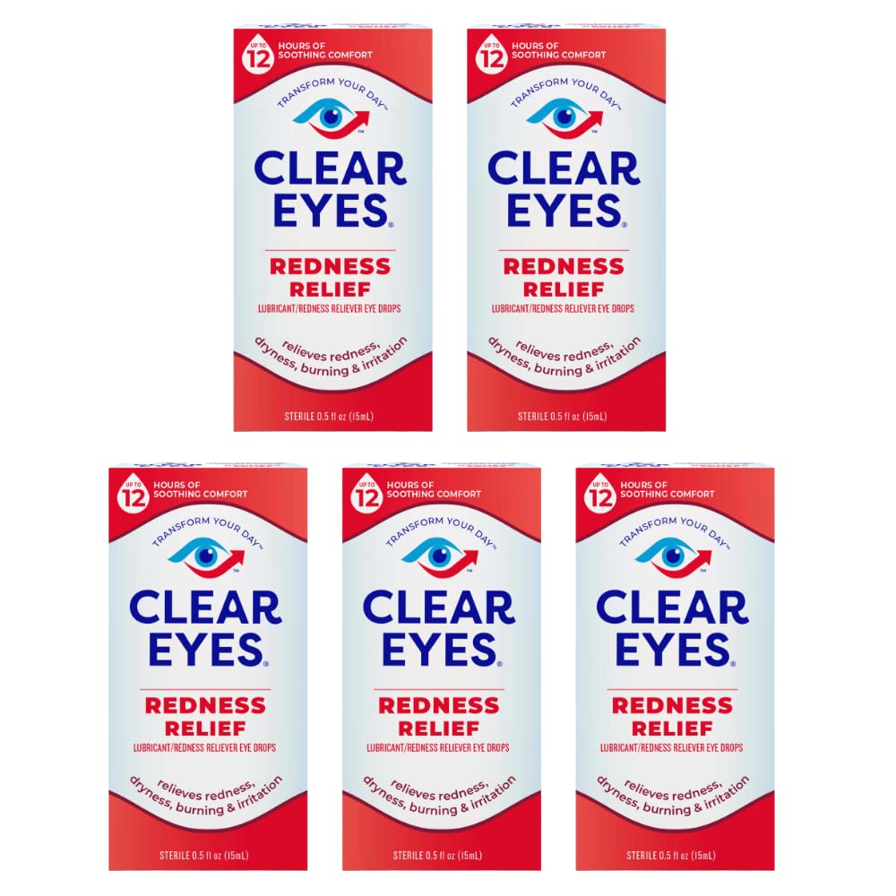 Clear Eyes Redness Eye Relief Lubricant Eye Drops 0 5 fl oz Pack of 5