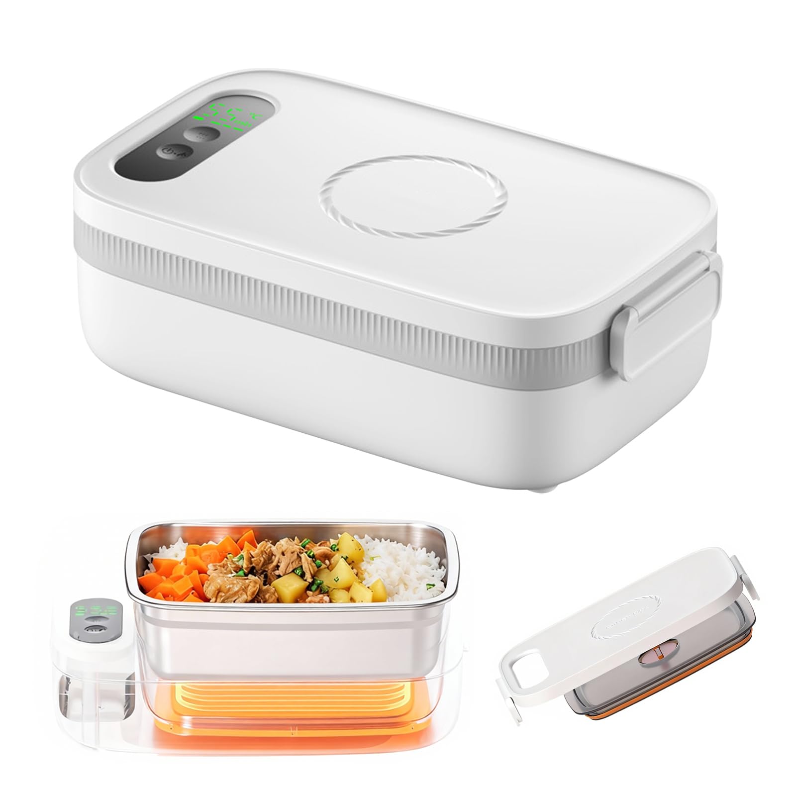 Elektrische Lunchbox, Thermo Lunchbox für Essen Heiß 80W Heated Lunch Box mit Akku Lunch Box Erwachsene mit Anzeige Temperatur Edelstahl Schale Warmhaltebox für Arbeit Reisen
