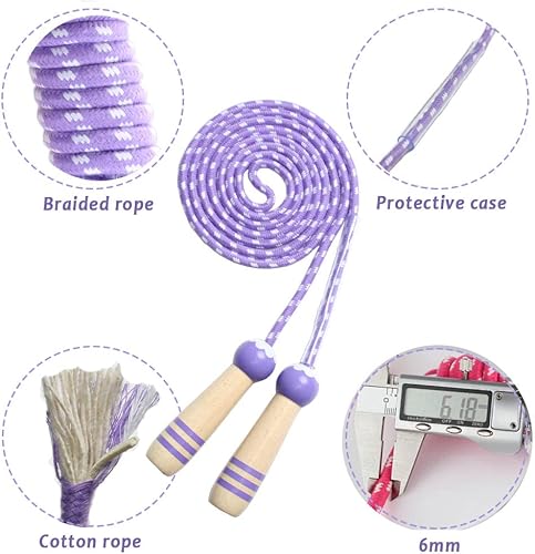 Miniatura 4 de Cuerda de saltar para niños, cuerda de saltar ajustable de algodón de 7 pies con mango de madera para niños y niñas, ejercicio al aire libre