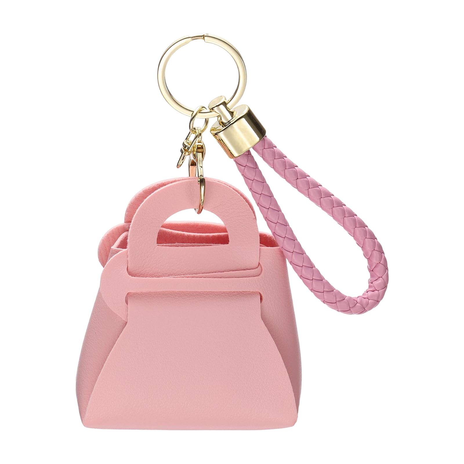 Mini Coin Purse, 3.5"x3.2" Cute PU Leather Earphone Bag, Small Change Wallet Keychain Pouch Cosmetic Makeup Bag for Earbuds Keys Coins Hair Ties Daily Carry, Pink