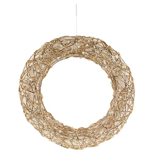 Urbn-Living Urbnliving 40Cm Round Pearl Gold Wreath Decoration With Led Lights Christmas Ornament Lights Hanging Xmas Decor from B&Q