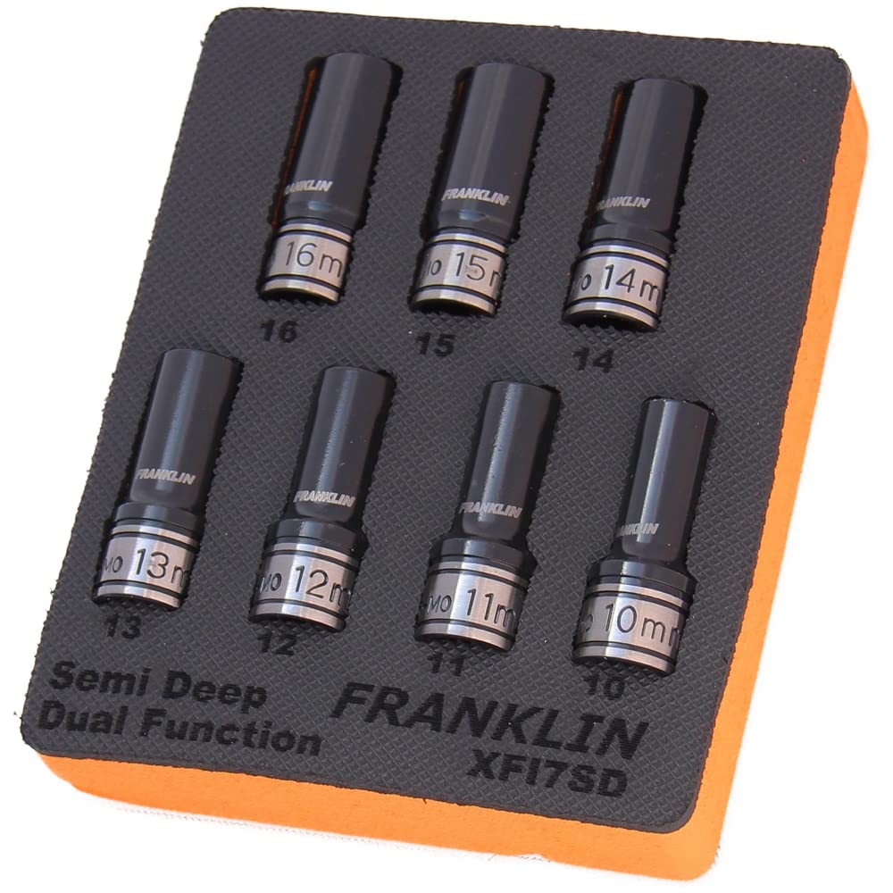 Franklin 1/2" Drive Semi Deep Thin Wall Impact Socket Set 6 Pt 10-16Mm Tools Xfi7sd