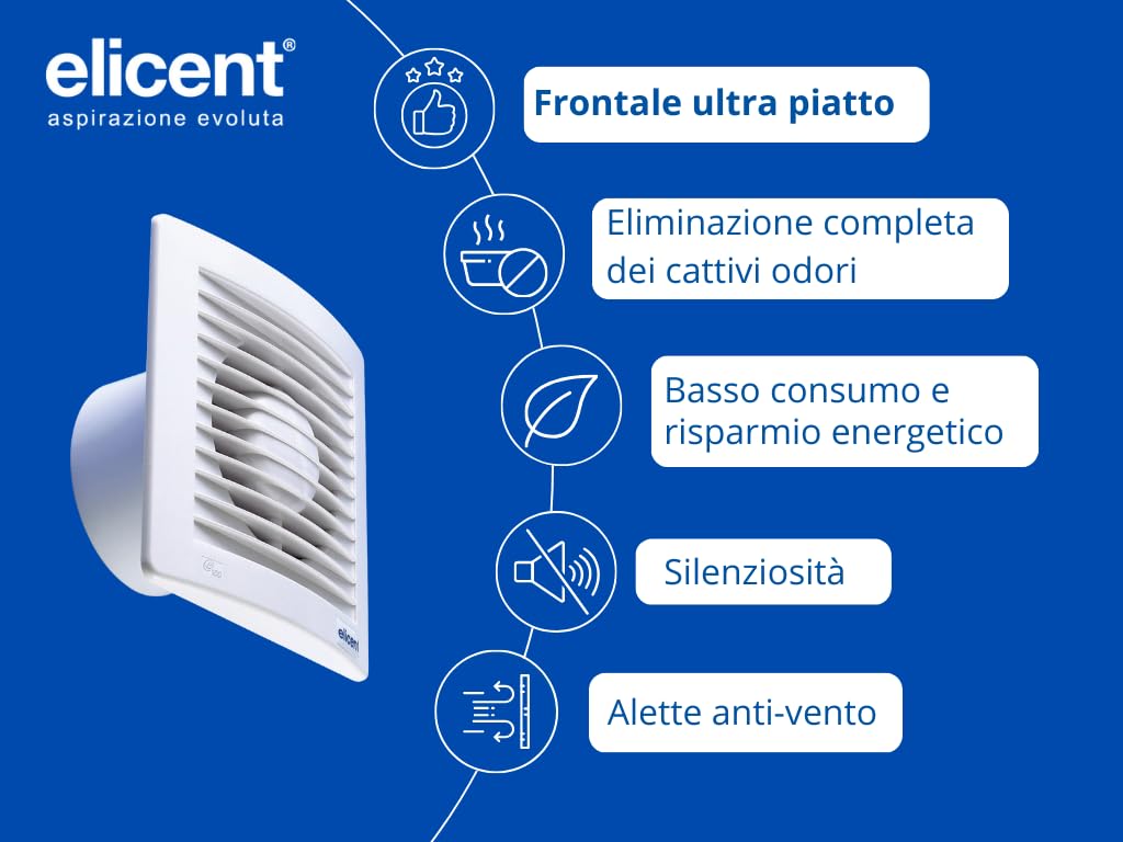 elicent | Estyle 90 Performance, ø90 mm, Aspiratore Elicoidale con Design Ultrasottile per Espulsione Diretta, Made in Italy