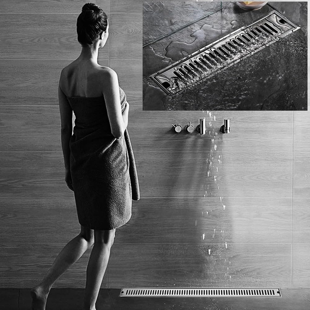 Sumidero Ducha Desagüe de Ducha con Salida Lateral 20-100cm, Drenaje Suelo baño Acero Inoxidable, residuos Lineal for Cocina para Cocina baño(90x10cm Side)