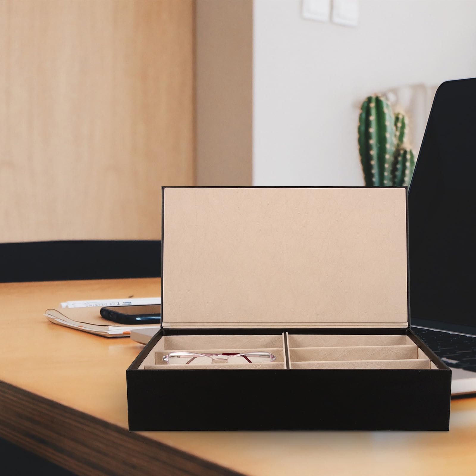 Veemoon Scatola Porta Occhiali da Sole 6 Scomparti, Organizer per Occhiali Resistente e Facile da Pulire, Custodia Elegante per Uso Domestico e Commerciale