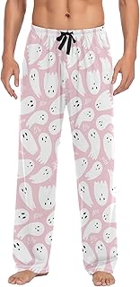 Pantalones de pijama para hombre, color rosa, lindos fantasmas de Halloween, pantalones de dormir para hombre, pantalones de descanso con bolsillos