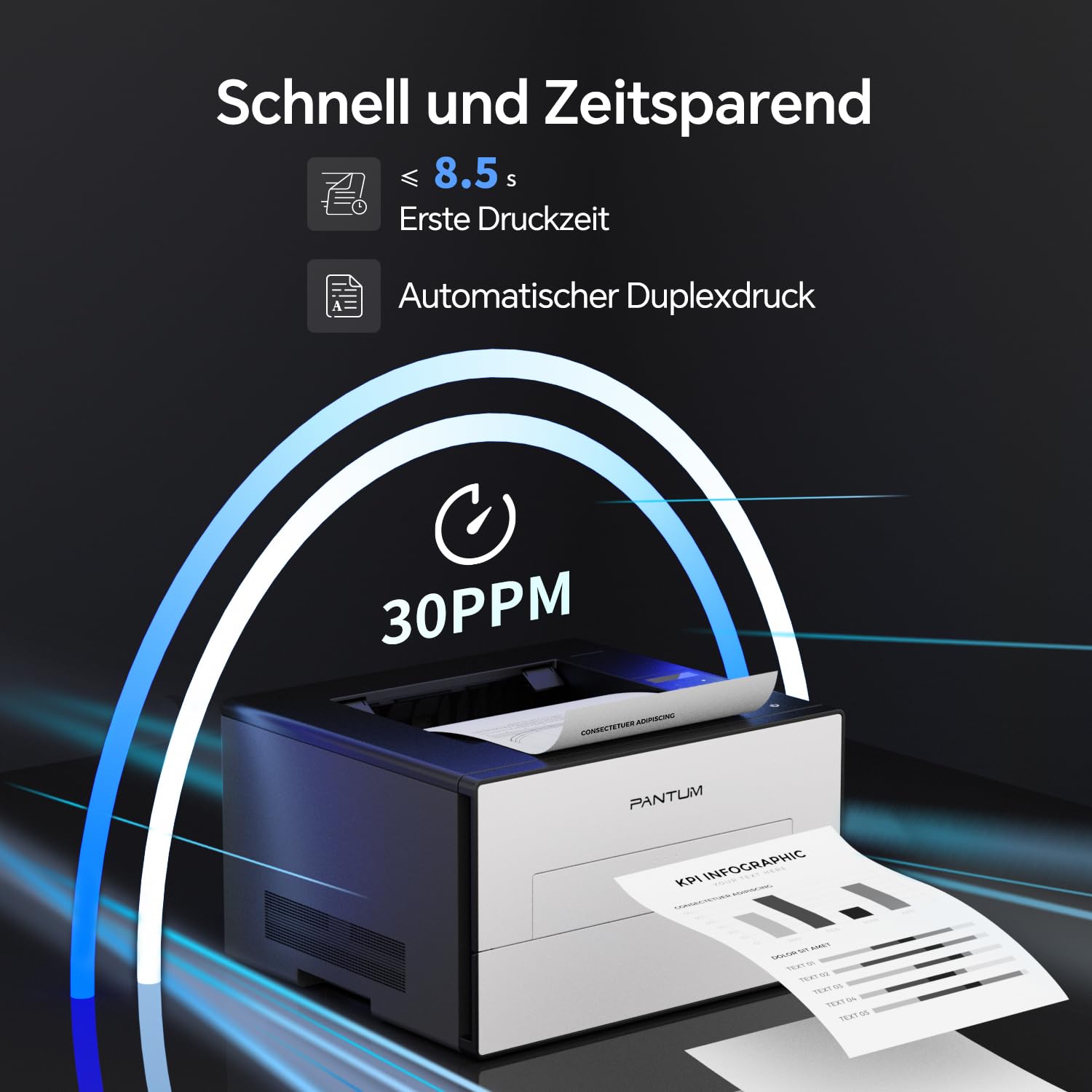 PANTUM BP4209DW Laserdrucker Schwarz Weiss mit Automatischer Duplexdruck, Drucker WLAN/USB/Ethernet, A4, 30 ppm, Inklusive 1000-Seiten-Starter-Tonerkassette