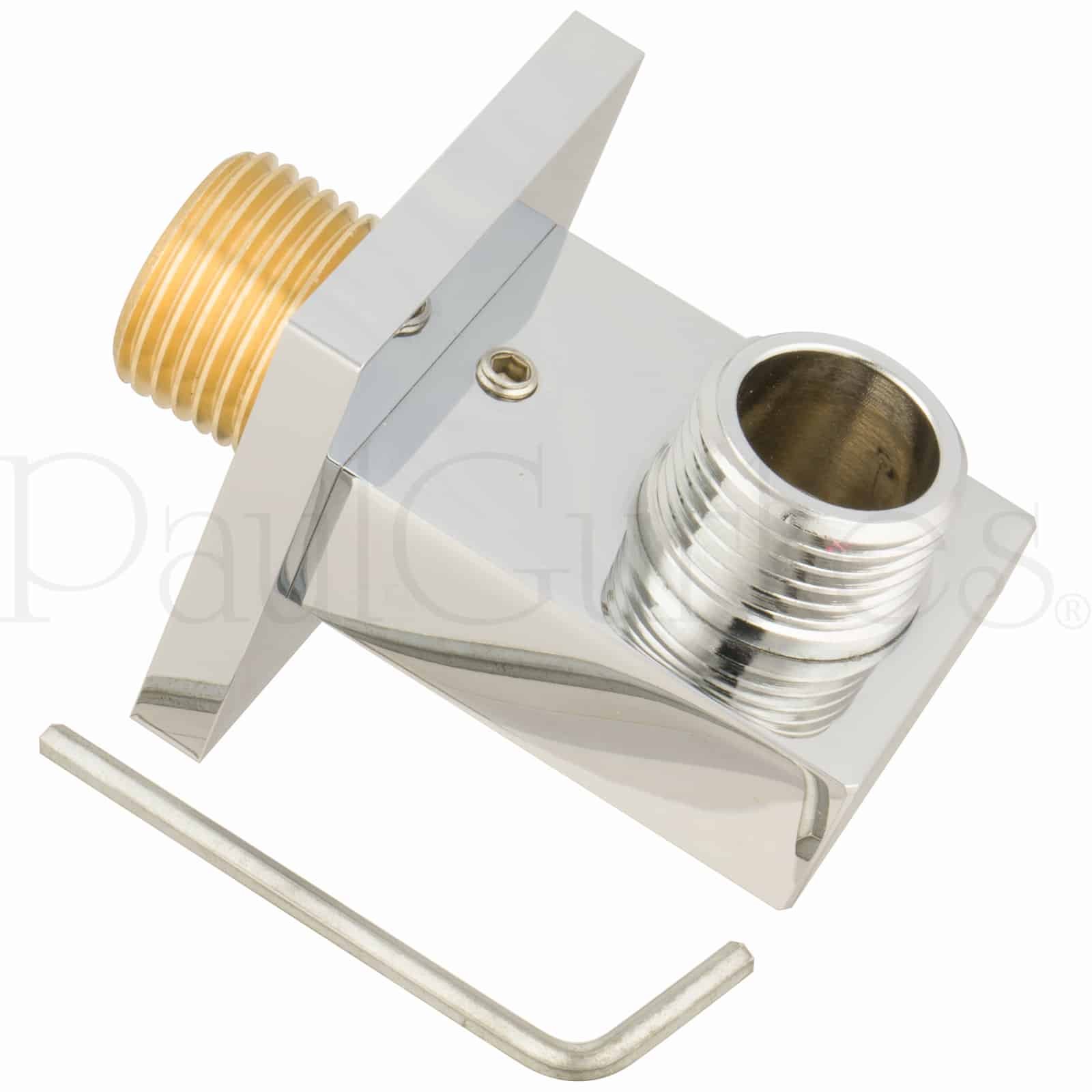 Conector de Pared para Manguera de Ducha, Latón Macizo Cromado, Rosca Exterior 1/2", Montaje en Pared, Diseño Rectangular Plano
