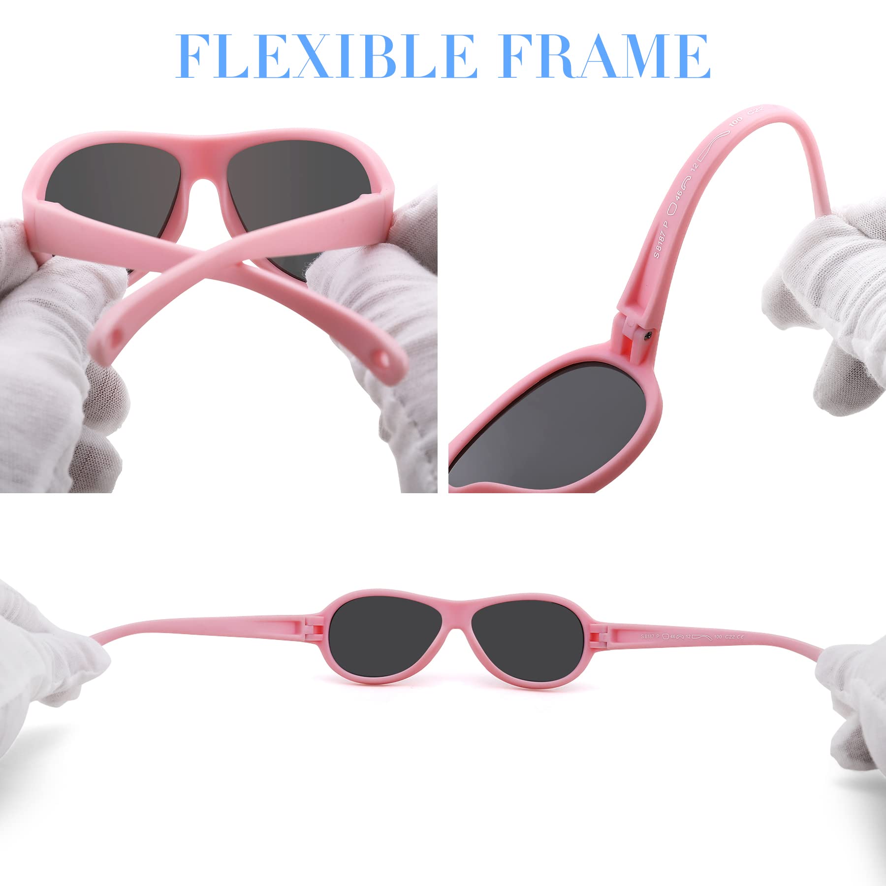 Flexible Baby-Sonnenbrille, polarisiert, niedlich, oval, mit Riemen, für Kleinkinder, Jungen, Mädchen, Alter 0–24 Monate