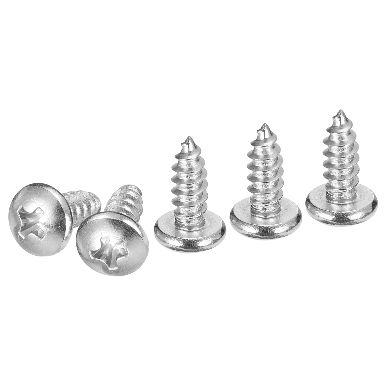 DTGN #10x1/2" Phillips Pan Head Self-tapping Screw - 100Pack - Bright Finish 304 Stainless Steel Sheet Metal Screws Wood Screws