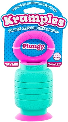 KRUMPLES Plungy - Juguete sensorial de succión verde azulado para edades de 10 meses Fidget de silicona sin BPA Promueve las habilidades motoras