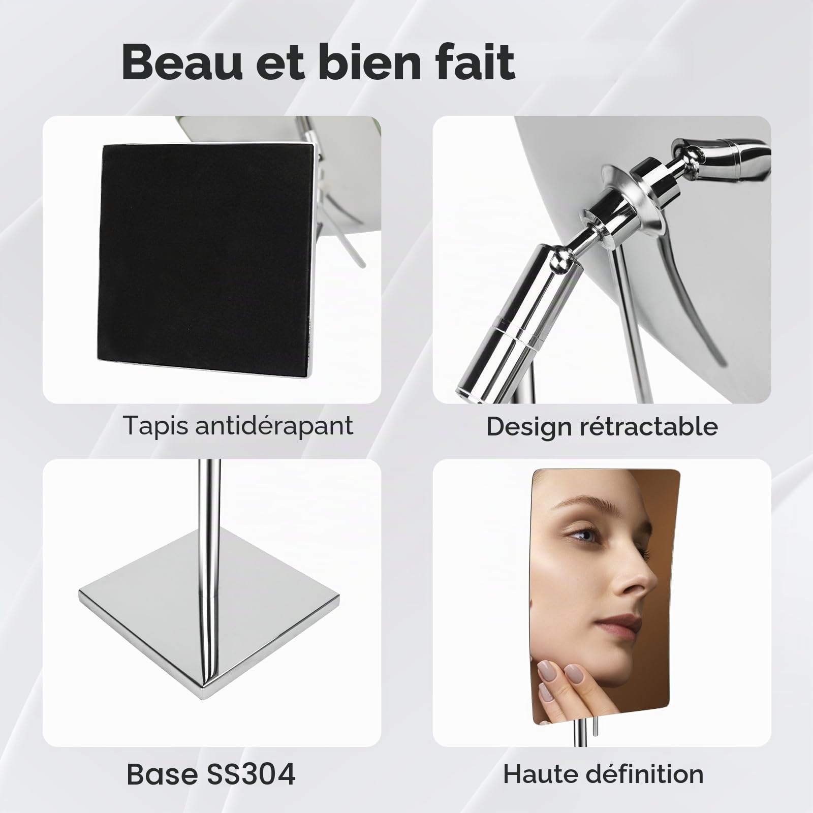 Nicesail Miroir de Table Salle de Bain Miroir Grossissant sur Pied x3 Argent Miroir Maquillage Rectangulaire Parfait pour Maquillage, Rasage et Hôtels